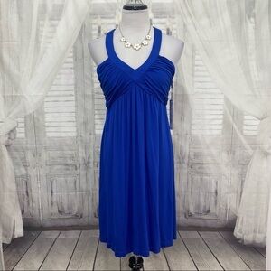 Calvin Klein Royal Blue V-neck A-line Mini Dress Rayon Sleeveless Pullover NEW